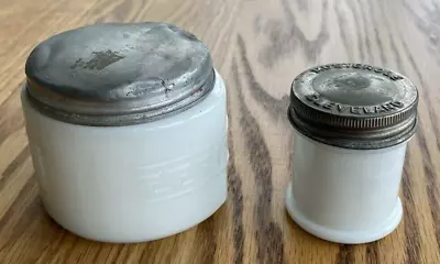 Vintage MUSTEROLE Jar Milk Glass With Metal Lid CLEVELAND And WOODBURY Jar • $14