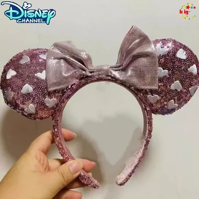 Disney Parks Minnie Ears Headband Pink Sequin White Heart Tokyo Disneyland • $17.89