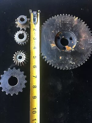 Industrial Machine Steel Lot Of 5 Gears/Cogs Steampunk Art Parts Lamp Base Lot 8 • $46.79