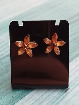 Beautiful Gold Toned Orange/Brown Gem Flower Stud Earrings • £3.99