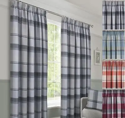 £67.99 • Buy 1Pair Of Brett Faux Wool Checked Tartan Pencil Pleat Lined Curtains - 4 Colours 
