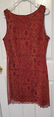 VTG 90's Ceduxion Dress Maroon Kaleidoscope Print Overlay Size L Made In USA • $17