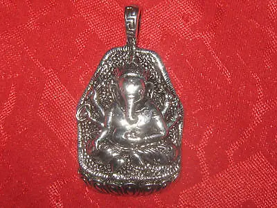 Large India Om Ganesh Ganesha Silver Tone Charm Pendant Necklace • $6.99