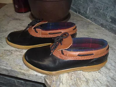 Vintage Eddie Bauer Boots Womens 8 Rubber Leather Moc Duck Low Rain Shoes Navy • $18.74