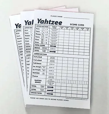 Yahtzee Score Card Pad Sheets Dice Game-Two-Sided (300 Sheets)--Printed In USA!! • $19.85