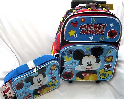 Disney Mickey Mouse 16  Blue Rolling Backpack And Matching Mickey Lunchbox-new!! • $99.99