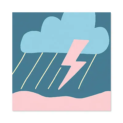 Thunderstorm Cloud Lightning Simple Boho Wall Art Canvas Print Picture 24X24 • £22.99