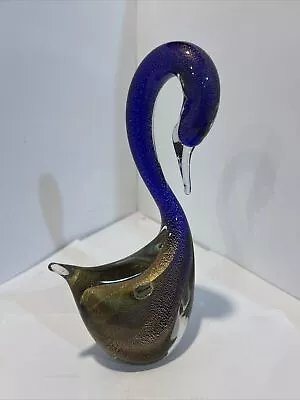 Vintage Italian Murano Swan. GOLD! Kolbalt Blue And Gold Swan! RARE! • $75