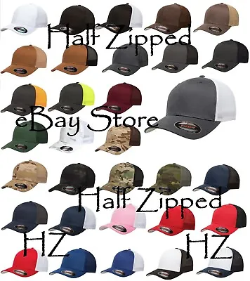 $10.70 • Buy Flexfit Trucker Cap Fitted Mesh Hat 6511 Baseball Hat - One Size - NEW 33 Colors