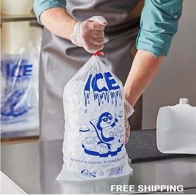 (1000/Case) 8 Lb Commercial Grocery Clear Wicketed Ice Bag With Ice Print • $78.70