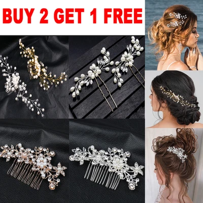 £3.50 • Buy Fashion Hair Pins Bridesmaid Crystal Diamante Pearls Bridal Flower Clips Grips