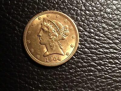 1904 Five Dollar Liberty Gold Coin High-grade Lots Of Mint Luster Uncleaned • $645