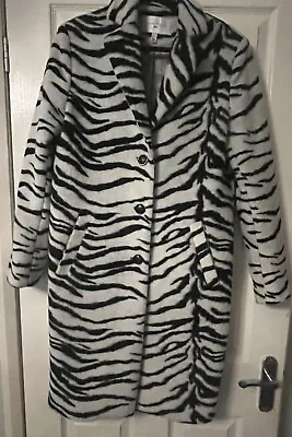 Zebra Print Woollen Coat Size 12 • £15