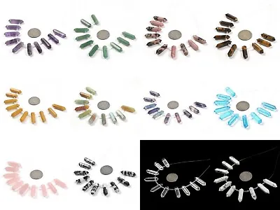 32mm Gemstone Crystal Point Chakra 10pcs Hexagonal Beads Strand 2mm Hole Drilled • $10.99