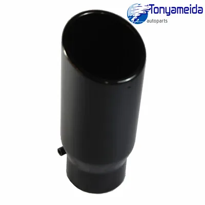 Stainless Steel Black Exhaust Tip 4 Inlet 12  Length 5 Outlet Angle Cut Roll End • $27.99