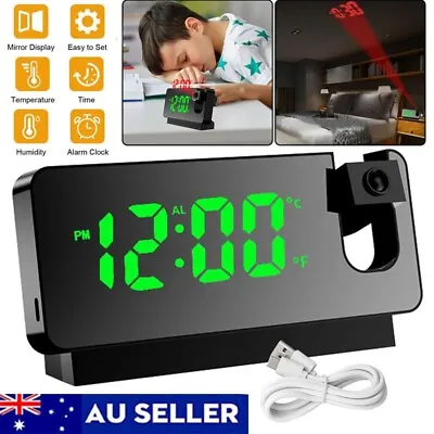 $27.49 • Buy LED Mirror Projection Alarm Clock Thermometer Digital Snooze Rotated Display USB