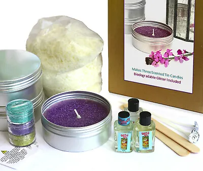 £19.99 • Buy CANDLE MAKING KIT Inc BIODEGRADABLE GLITTER  Scented Eco Soy Wax Tin Candles  KV