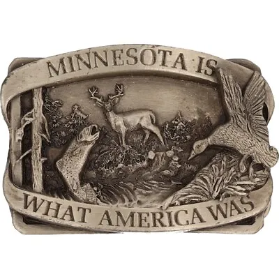 Minnesota Mn State Buck Deer Fishing Duck Hunter Hunting Vintage Belt Buckle • $28