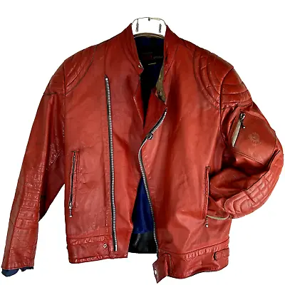 Belstaff Mens Leather Moto Jacket LARGE Red Vtg Thriller Michael Jackson FLAWED • $299.77