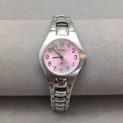 Fossil F2 Woman Quartz Watch Pink Dial Silver Tone WR Bracelet Needs Battery • $15