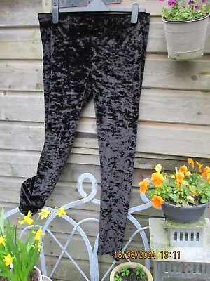 Red Herring @ Debenhams Leggings Crushed Velvet Black Stretchy Goth Punk UK 16 • £4.99