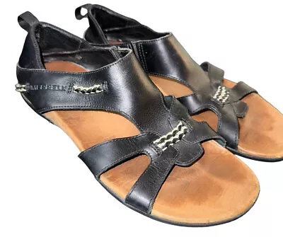 Merrell Women's Flaxen Black Leather Slip On Comfort Sandals J89348 Size 9 • $28.04