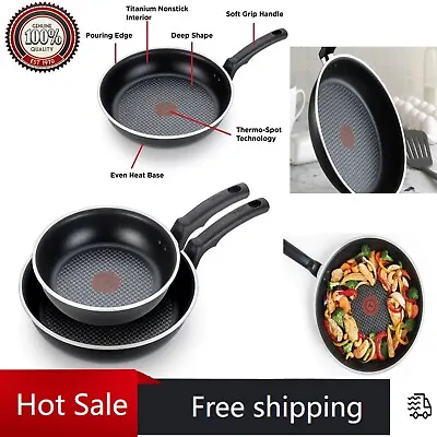 T-fal Nonstick 2 Piece Fry Pan Cookware SetDishwasher Safe BlackFree Shipping • $25.17