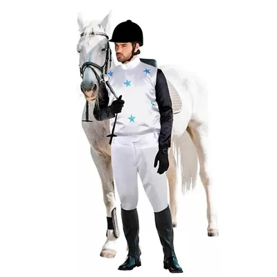 Melbourne Cup Horse Racing Jockey Rider Men's White & Blue Sport Costume Satin L • £34.09