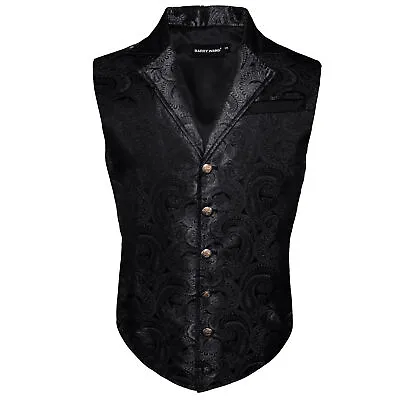 Mens Silk Victorian Suit Vest Tailored Collar Paisley Steampunk Gothic Waistcoat • $28.99