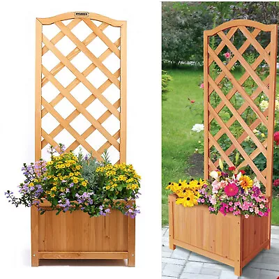 Wooden Garden Planter Plant Flowerpot Box With Trellis Support Patio Lattice • £43.99