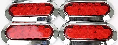 4pcs 6  Chrome Oval Trailer Truck Red 10 LED Surface Mount Stop Turn Tail Lights • $29.99