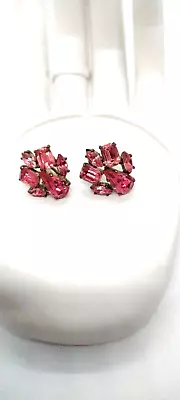 Vintage Fuchsia Austrian Crystal Screw Back Earrings Various Cut Crystals   • $8.99