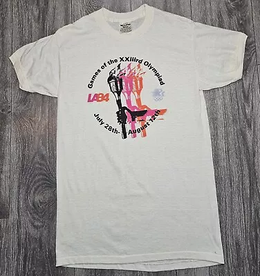 Vintage 1984 LA Olympics Olympiad Torches T-Shirt Cream Men's Size Lg 80s Ringer • $69.99