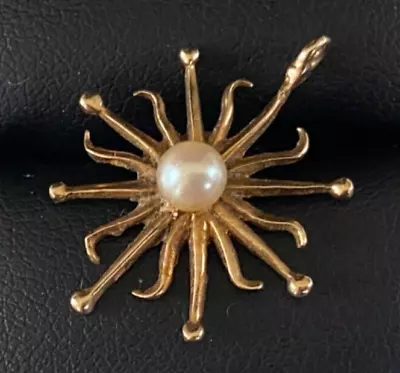 Vintage 9ct Gold Pearl Pendant - Retro Design • $125.32