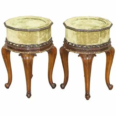 Sublime Pair Of Antique Circa 1860 Mahogany Carved Side Lamp Tables Velvet Tops • $3422.51