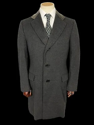 VTG Chester Barrie Overcoat 40R Grey Velvet Collar Savile Row Wool • £115