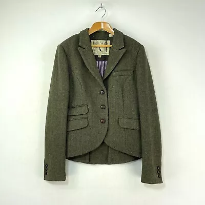 Jack Wills Tweed Jacket Womens 10 12 Green Herringbone Wool Country Hacking • £49