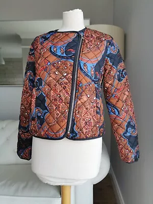 Esprit Navy Multicoloured Paisley Print Light Weight Padded Bomber Jacket S BNWT • £25