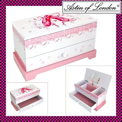 Girls Jewellery Box Trinket Case Pink & White Musical Ballerina PT • £23.75