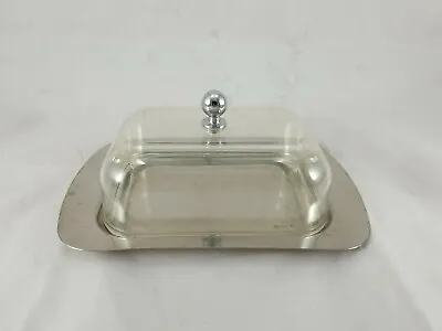 Vintage Stainless Steel Butter Dish With Plastic Lid • $10.99