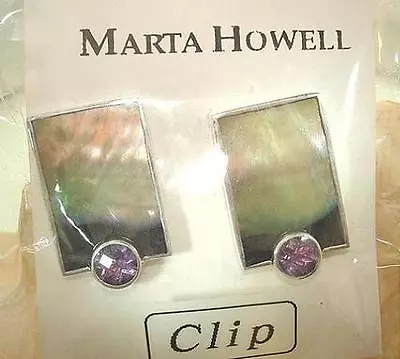 Marta Howell Silver BL MoP Amethyst Clip-On Earrings #1 • $125