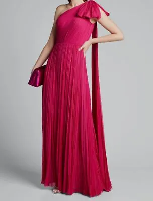 $4990 J. Mendel Women's Pink Hand-Pleated Silk Bowed-Shoulder Gown Dress Size 4 • $1597.18