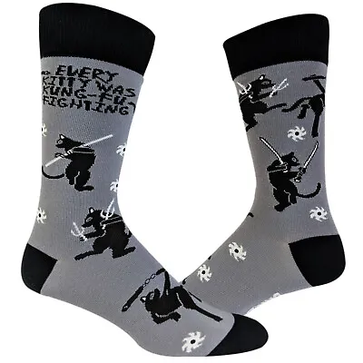 Every Kitty Was Kung-Fu Fighting Socks Funny Cat Mom Novelty Crazy Saying Gift • $7.70