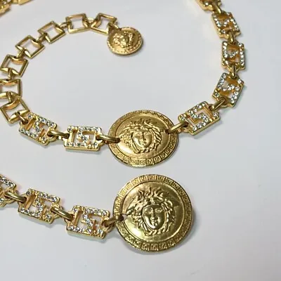 VERSACE GIANNI VERSACE BELT Necklace AUTH MEDUSA Vintage Gold  Medal Stone Used • $761.29