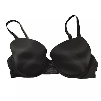 Maidenform T-Shirt Bra 36C Black Satin Wire Rhinestone Lingerie Comfort Everyday • $10