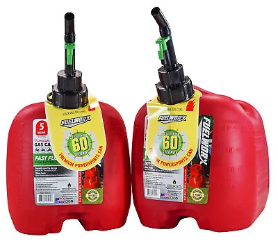 Fuelworx Red 5 Gallon Stackable Fast Pour Gas Fuel Can CARB Compliant 2-Pack • $69.96