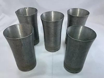 Vintage Set Of 5 “wb” Aluminum Tumblers/ Cups - Silver Colored - Mcm • $12.99