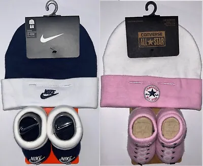 Nike Converse Crib Baby Infant Hat Bootie Sock Set Navy Pink Gift Matching Set • £7.99