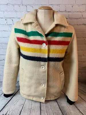 Vintage Hudson Bay Wool Blanket Coat With Hood  Ladies Small • $181.07