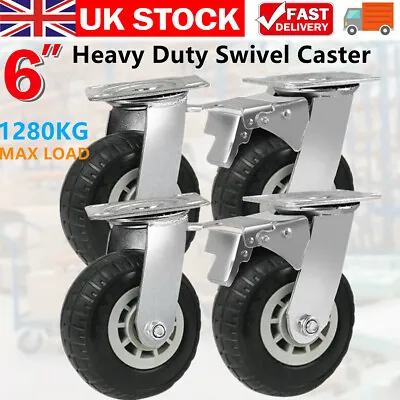 4X Heavy Duty 150mm Rubber Swivel Castor Wheels Trolley Furniture Caster Screw • £40.89